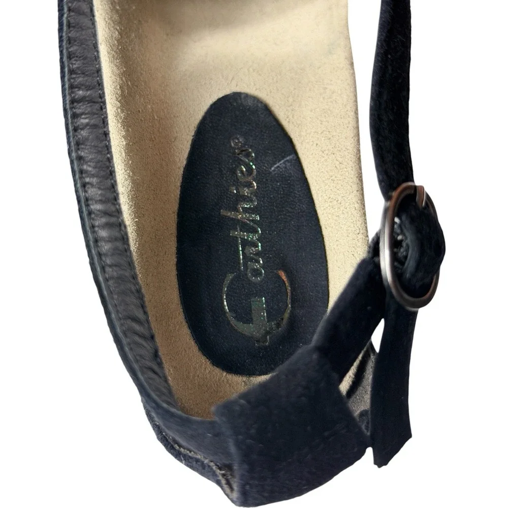 Earthies Veria Black Kid Suede Peep Toe Block Heel Sandals Womens 10B 800022WSDE